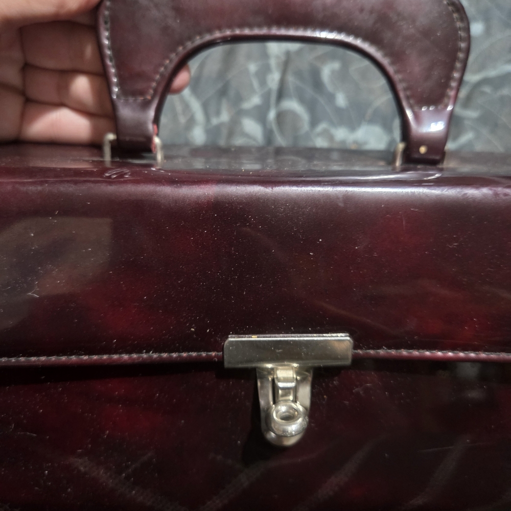 Vintage Burgundy Patent tortoise shell pattern boc clutch